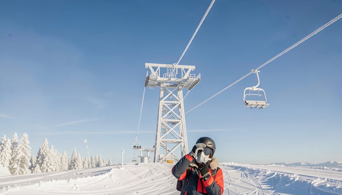 A frost-covered tower under a clear blue sky. The brighter the morning, the more the snow is throwing back at you.